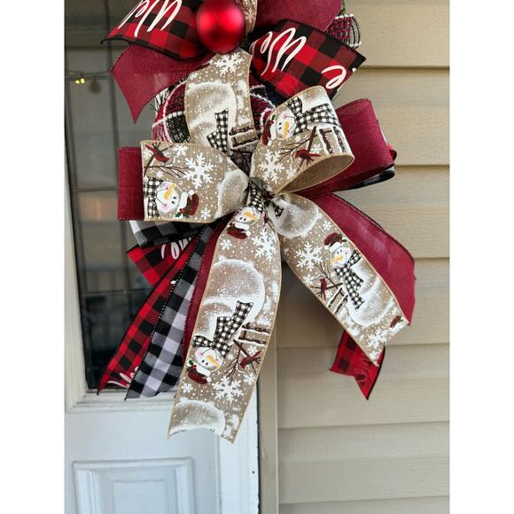 Buffalo Plaid Check Let it Snow Snowman Mesh Ribbon Christmas Wreath & Garland - Picture 4 of 10